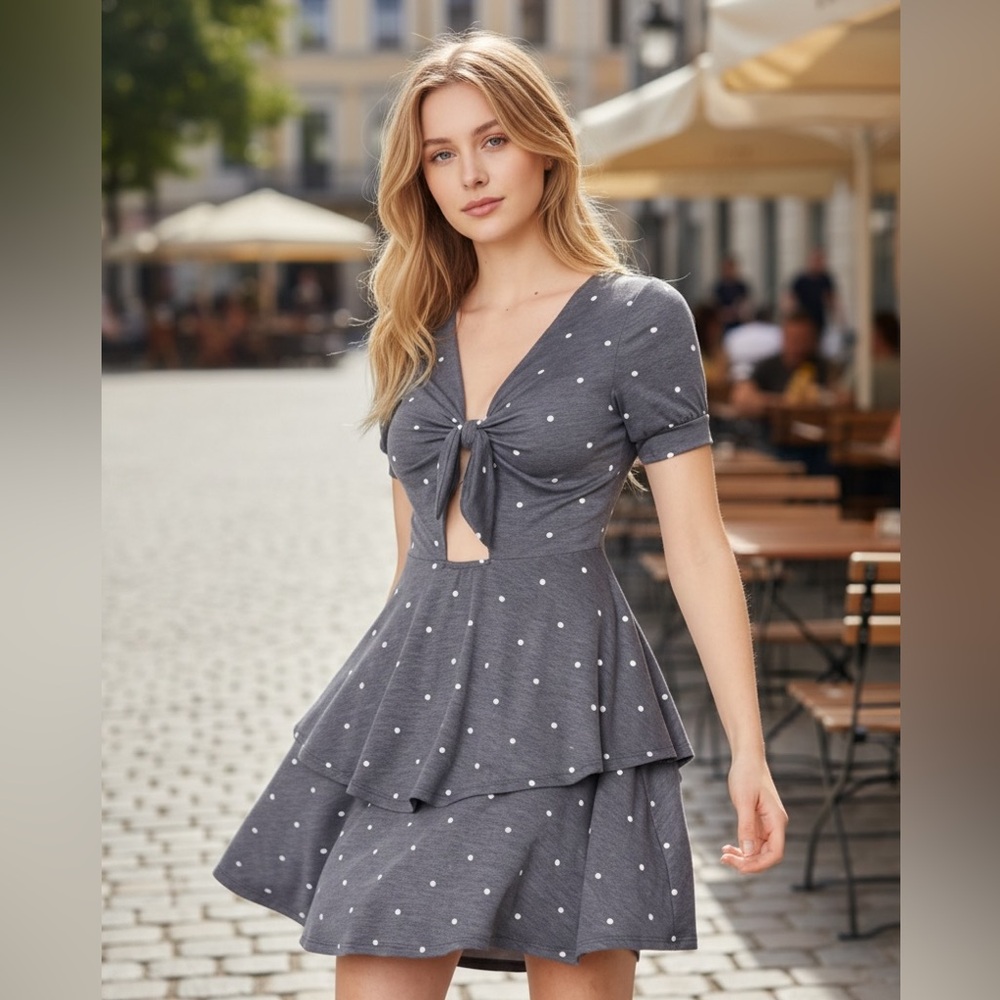 NWT•1X•CREME DE LA CREME ALL AMERICAN FUN POLKA DOT TIERED DRESS